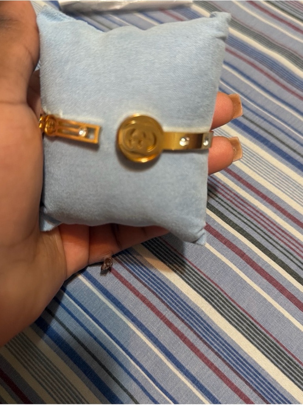 Others Follow Gold-Tone Cuff Bracelet with Circular Logo Accent